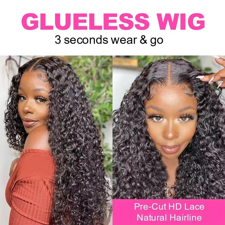 Bling Hair Glueless Deep Wave Ready to Wear 5x5 Lace Clousure Wig Human Hair Pre Plucked 6x4 Curly Brazilian Transparent Lace Wigs For Women