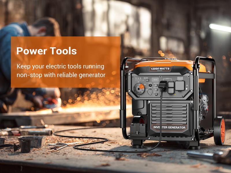 Efurden 12000-Watt Inverter Generator, Portable Generator Gas Powered with Electric Start for Home Backup, RV Ready