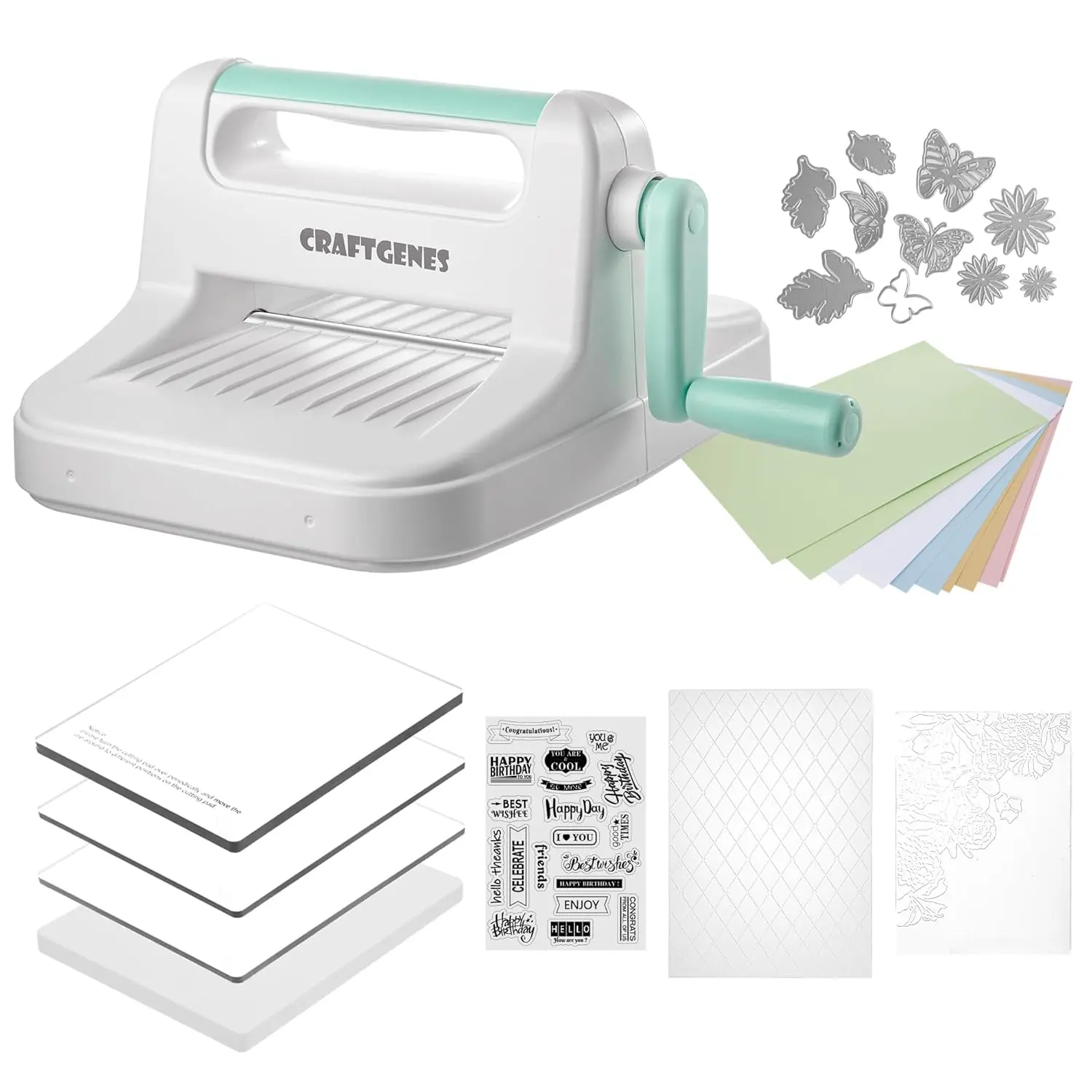 ABS Manual Die Cutting & Embossing Machine - 6-inch Opening, Complete Set with 1 Set of Die Cuts, A5 Embossing Folders, Plates, Craft Paper for Cardmaking, Scrapbooking DIY Festive Decor Home Supplies
