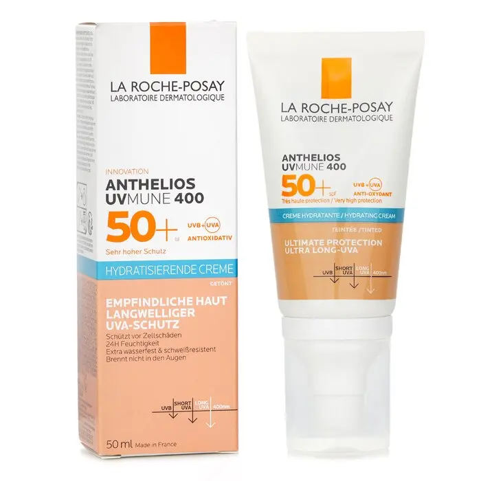 La Roche Posay Anthelios UV Mune 400 Lightweight Daily Facial Sunscreen & Hydrating Tinted Cream, SPF50, 50ml/1.7oz (for Makeup Base Compatibility)