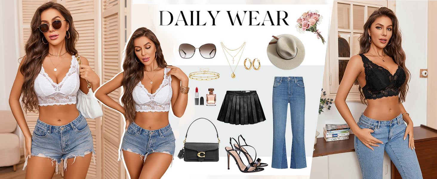 Avidlove Bralettes for Women Lace Bra Non Padded Longline Bralette Deep V Triangle Everyday Lingerie Bras