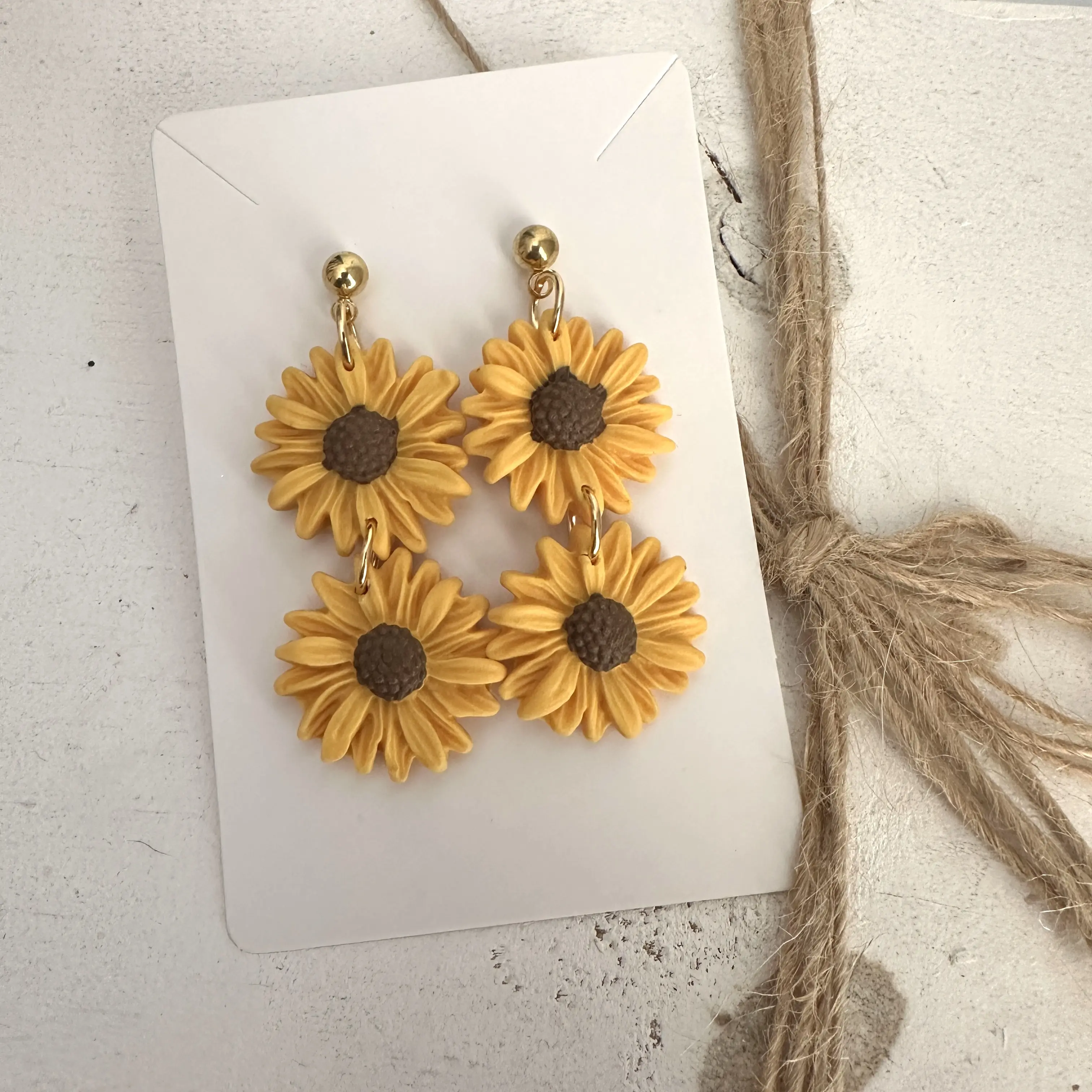 Sunflower Earrings Handmade Clay Yellow Floral Design, Perfect for Summer and Casual Wear