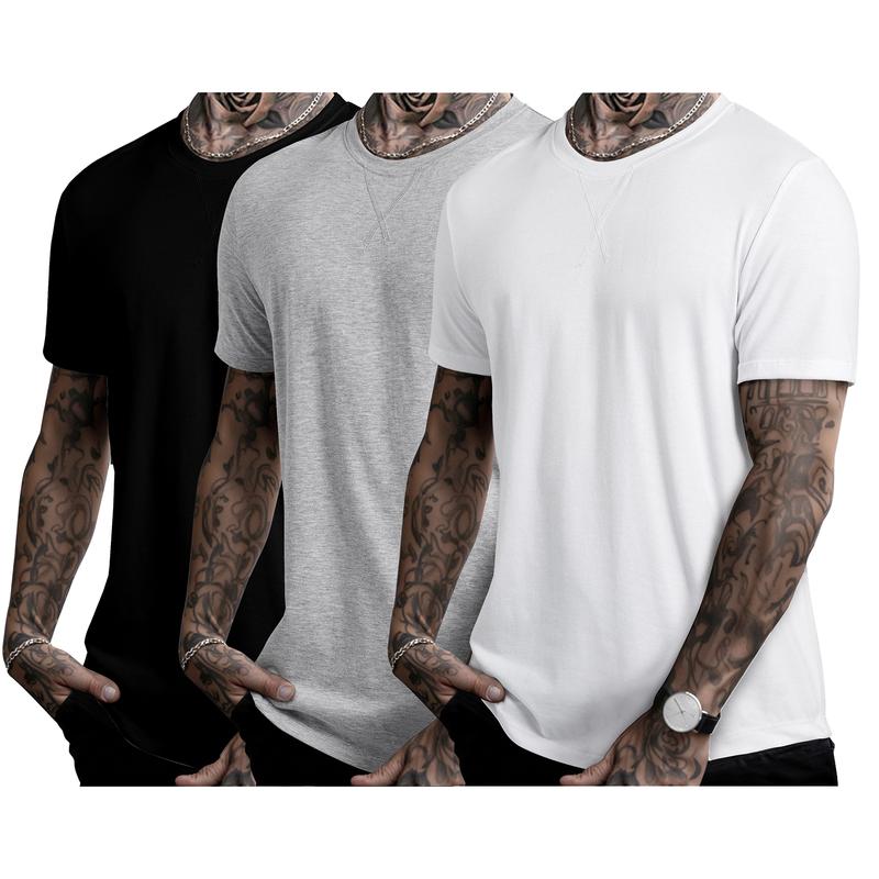 JMIERR Mens 3 Pack Cotton Hipster Hip Hop Longline Crewneck T-Shirt,Menswear Casual Tshirt Tops,TikTokShopfalldealsforyou