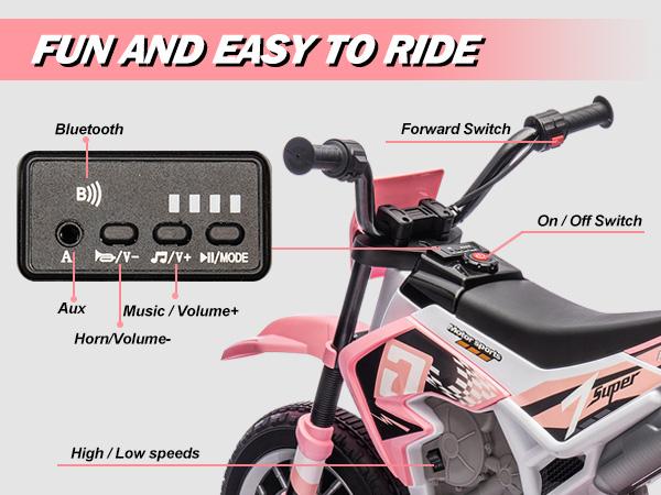 Kids Motorcycle Dirt Bike Off-Road Street Bike with Music Training Wheels Spring Suspension High Low Speeds