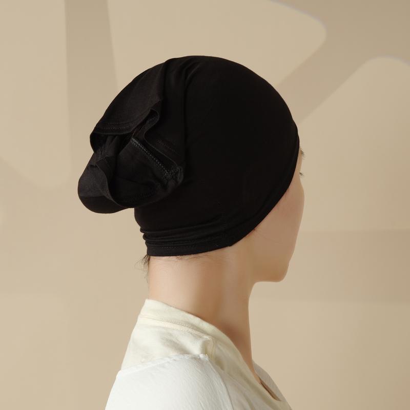 Women Muslim Modern Modesty Chic Solid Color Soft Jersey Hijab Tudung With Basic UnderCap Formal Spun Rayon Lightweight Breathable MH038 Beige Black