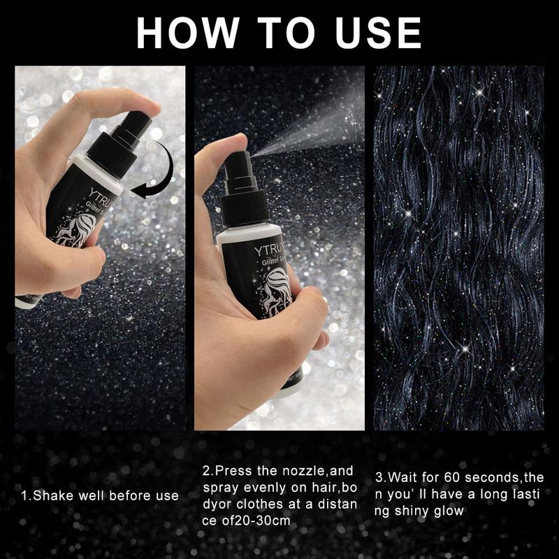 Ytruns 2Pcs Quick Dry Glitter Spray Kit for Hair & Body 100ml High Gloss Shimmer Spray for Lips Eyes Face & More Perfect for Music Festivals Makeup
