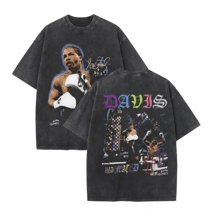 Gervonta Davis V2 Tee - Premium Boxing T-Shirt for Men,Vintage Wash Oversized Gervonta Davis Boxing Graphic T-Shirt Retro Streetwear Tee