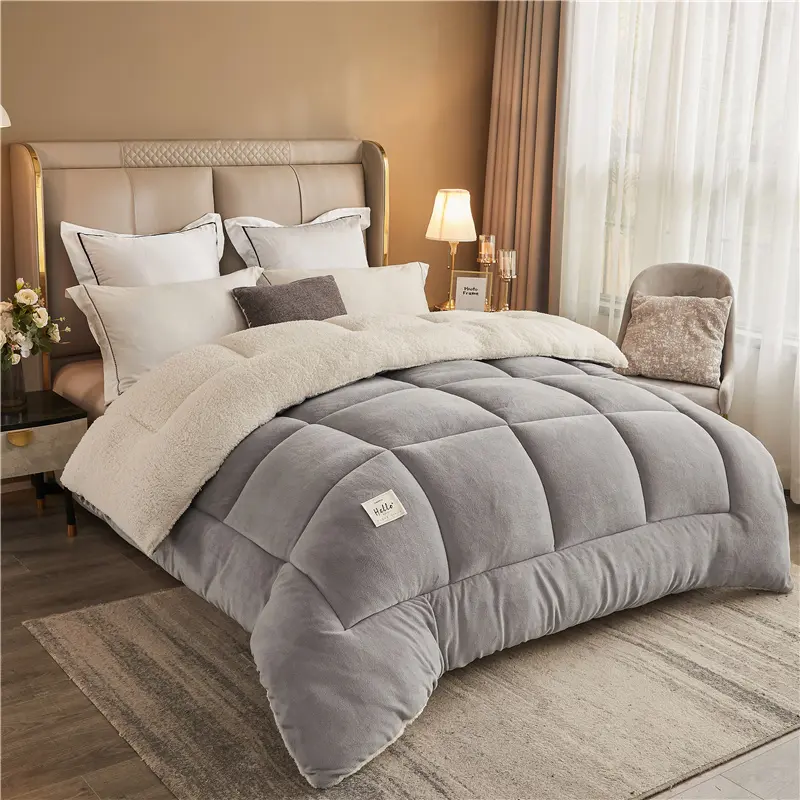 BoveLink 1-Piece Durable Home Bedding Duvet - Crystal Velvet A-Side, Faux Sheepskin Suede Fleece B-Side, Breathable Machine-Washable Cotton Comforter, Cozy Setup