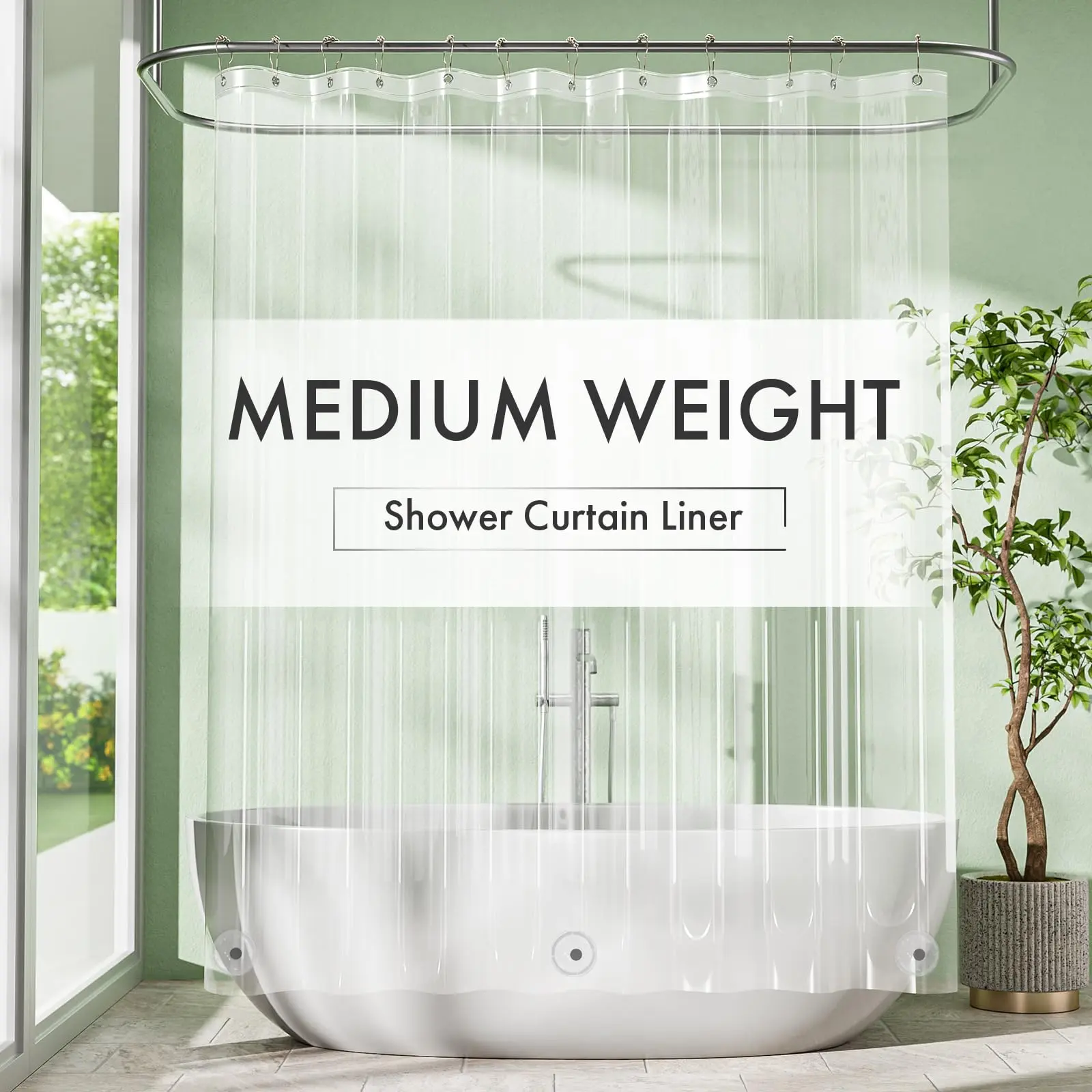 Amazer Specialty Design PEVA Plastic Waterproof Transparent Shower Curtain Liner - Standard Size Bathroom Accessory, 3 Magnetic Strips, Rustproof Metal Grommets, Puncture-Resistant, Effortless Maintenance