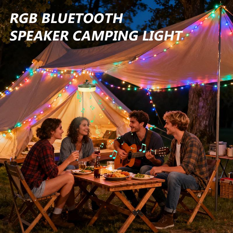 Christmas Gift RGB Bluetooth Speaker Camping String Lights LED 7 Lighting Modes Portable Outdoor Speaker Wireless Stereo Sound for Outdoor Halloween Parties Camping Indoor Decorations Music Audio