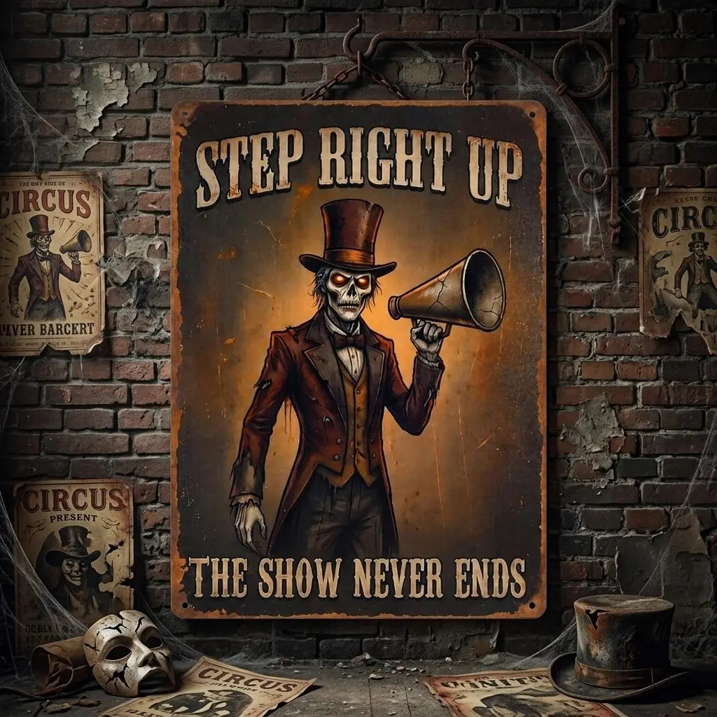 Halloween Clown Metal Sign, Vintage Scary Circus Warning Decoration for Indoor Outdoor Haunted House Spooky Yard Party Supplies - hlw10350