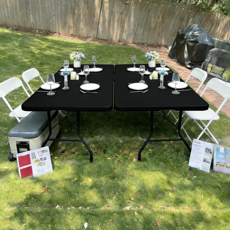 2 Pack Stretch Table Covers for 6FT Tables, Elastic Fitted Rectangle Tablecloths, Washable Spandex Fabric Tabletop Covers for Parties, Weddings, Picnics, Events (30"x72")