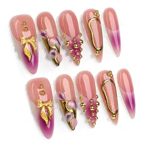 PG41 Stiletto Royale | Handmade Press-On Nails Ste | Reusable, Long-Lasting, Salon-Perfect Finish Glitter Rhinestones