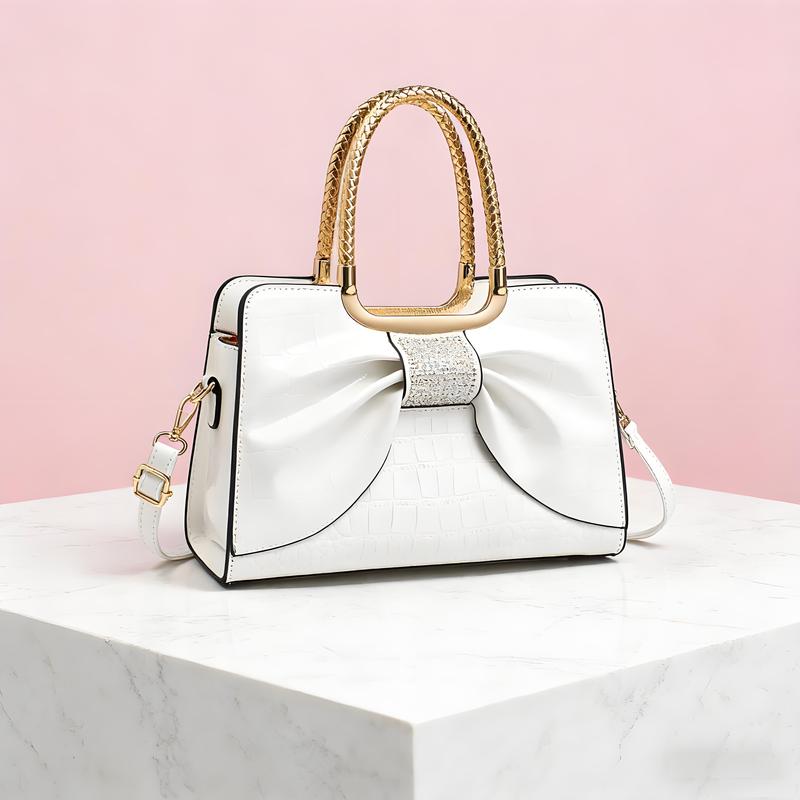 Elegant Temperament Women's Leather Bag-Crocodile Pattern & Bow Detail,3-In-1 Style (Shoulder + Simple Handbag + Classic Crossbody) Elegant Temperament Women's Leather Bag-Crocodile Pattern & Bow Detail,3-In-1 Style (Shoulder + Simple Handbag + Classic Crossbody)