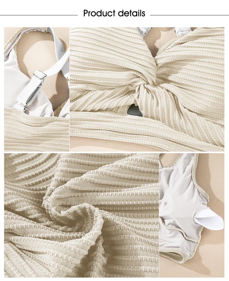 Aleumdr Women's Textured Bikini Sets Twist Front Top Swimsuits High Waisted Bathing Suits Swimming Clothing Beach Water Sports