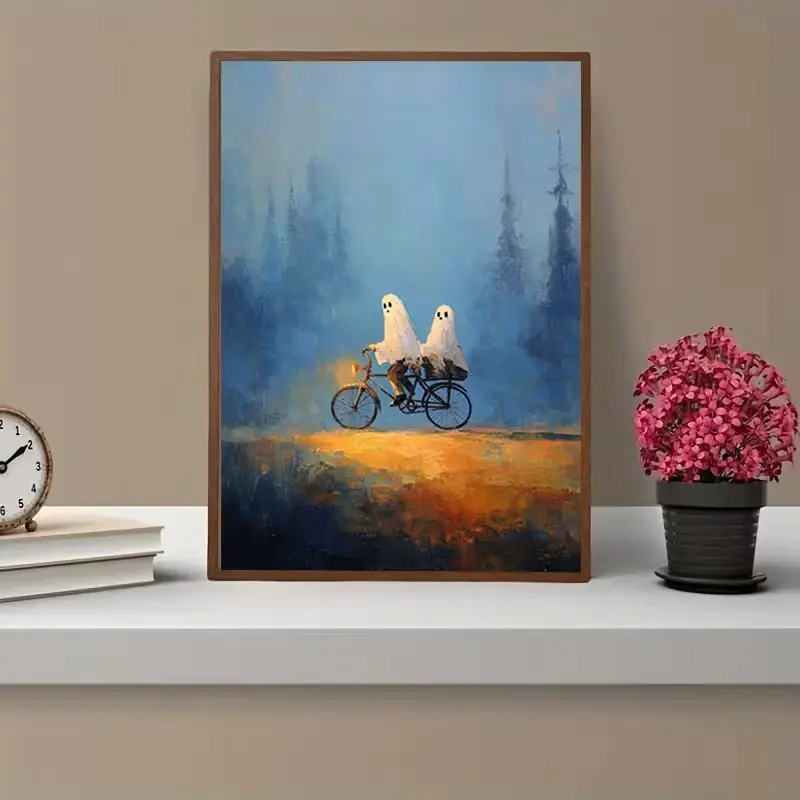 Ghostly Ride Wall Art - Cute White Ghosts Poster