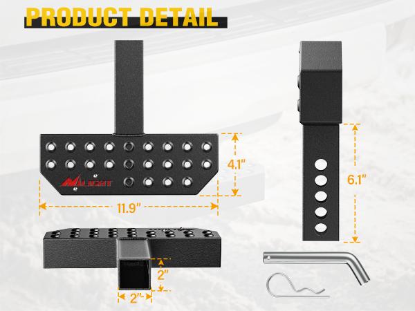 Nilight Hitch Step with 2" Hitch Receiver Rear Bumper Guard Protector 11.9 Inch with 5/8” Hitch Pin Clip Upgraded Textured Black Anti Slip Hitch Step Bar for Pickup Truck Car SUV