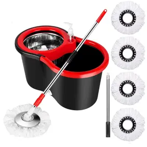 360° Spin Mop & Bucket with Wringer Set with 4 Microfiber Mop Refills, Stainless Steel Extendable Handle for Floor Cleaning, Home, Bathroom & Living Room