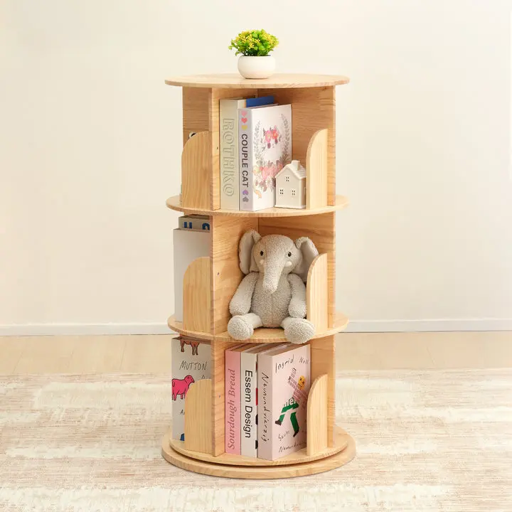 OOOK Kids' Solid Wood Rotating Bookcase, Indoor Children's Furniture Shelf & Rack