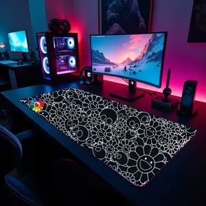 Murakami Kawaii Cartoon Sunflower Extra Large Desk Mat Keyboard Mouse Pad | E-Sports Mat | Desk Decor for Gamers | Boys' Rooms Gift large mousepad desk mouse