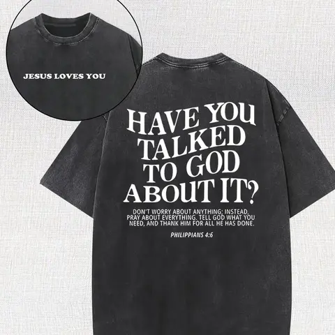 Men's 230g Heavy Classic Cotton Vintage Double-Sided Christianity Graphic Tshirt - Grey, Loose Crew Neck, Soft Fabric, Drop Shoulder, Casual Streetwear Layer, Short Sleeve, Figure-Flattering Christian Cargo-Inspired Top