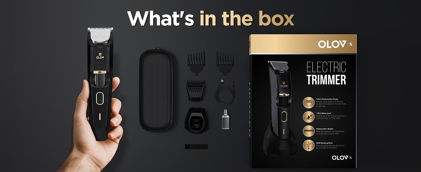 OLOV-X The Beard Hedger Premium Men's Beard Trimmer,20-Long Adjustable Blade Wheel, Stainless Steel T-Blades for Precise Trimming of Facial Hair, Cordless Waterproof Wet/Dry Hair Clipper