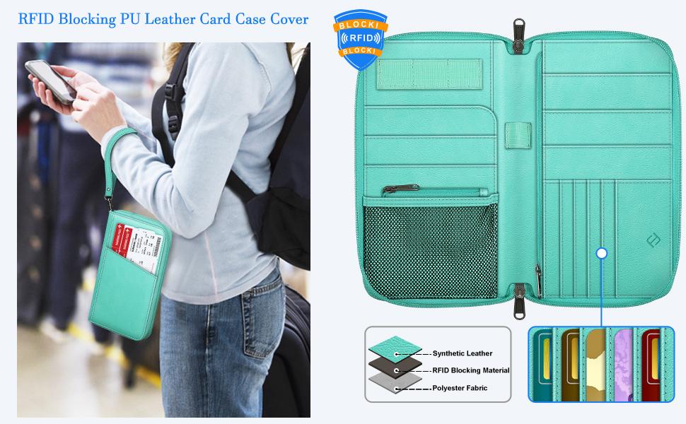 Passport Holder Wallet for Family of 5, RFID-Blocking Travel Document Organizer Clutch Bag, Durable Credit Cards Case Cover - Family Travel Essential