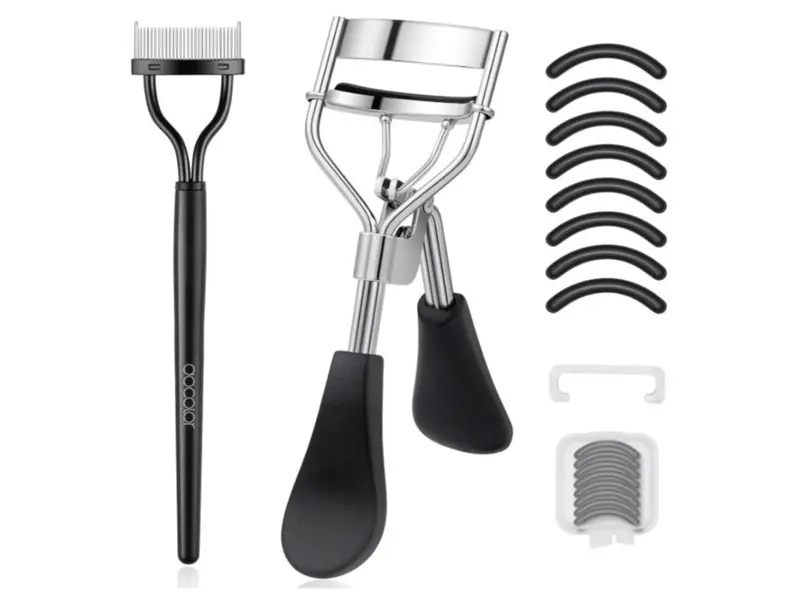 docolor Eyelash Curler with Eyelash Comb, Lash Curler with 8 Pcs Silicone Refill Pads Suitable for All Eye Shapes Curl up to one Day Easy to Operate No Pinching or Pulling Eyelash Eye Makeup Tool