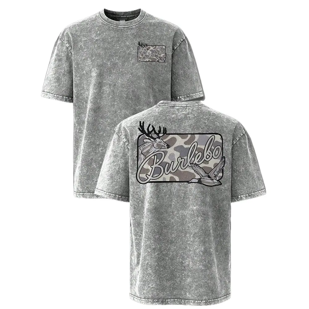 Deer & Mallard Duck Camo Vintage Washed T-Shirt – Oversized Hunting Graphic Tee for Men, Casual Southern Outdoor Short Sleeve, Gift for Deer & Duck Hunters humorous tshirt women skull student Halloween Movie funny