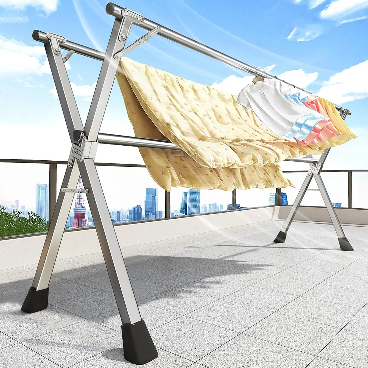 Joybos Foldable Clothes Drying Rack - 51"/63"/79"/94" Heavy Duty Stainless Steel Laundry Rack, Space-Saving Design, Fixed & Extendable Indoor/Outdoor Clothes Drying Station for Quilt, Sheets & Garments,dorm essentials,home essentials