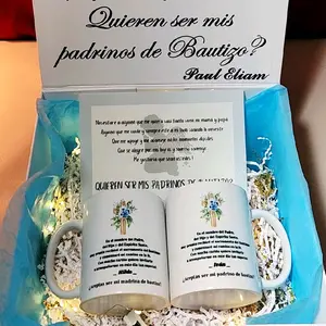 Personalized Baptism Godparents Proposal Gift Box with Two 11oz Mugs for Special Moments