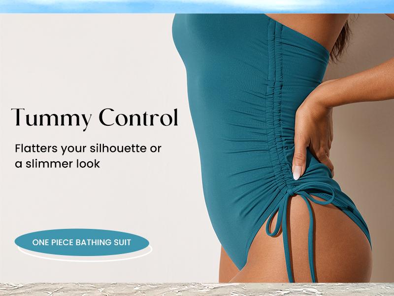 DOBREVA Women's One Piece Swimsuit Strapless Bandeau Bathing Suits Tummy Control Ruched Lined Slimming Halter Swimwear