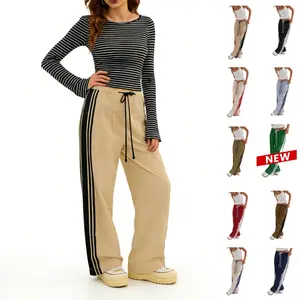 JovenPara Women's Wide Leg Track Pants Drawstring High Rise Side Striped Slouchy Palazzo Pants with Pockets Bottoms Girls