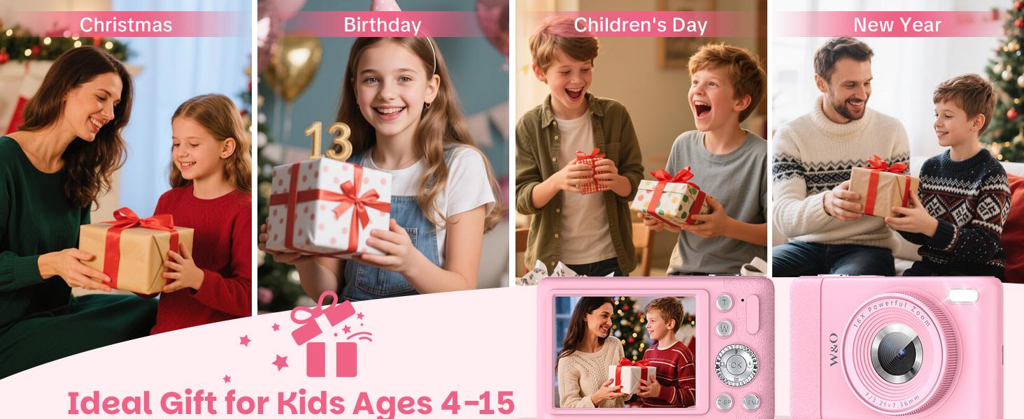 W&O Digital Camera,Portable CCD Cameras Gifts,HD Digital Video Cameras Toddler,Portable Toy 3-10 Ages Girls Boys,32GB TF Card Rechargeable Wireless