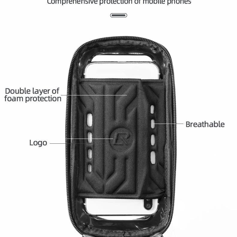 ROCKBROS Waterproof Bike Phone Mount Bag – EVA Hard Shell Bicycle Pouch with Rain Cover, Fits iPhone 14/13/12/11 Pro/XS Max/XR & Smartphones Up to 6.8” – Secure Cycling Accessory for Mountain & Road Bikes