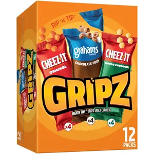 Gripz Mini Baked Snack Crackers, Sweet and Salty Snacks, Variety Pack, 11oz Box (12 Pouches) Crunchy Chip