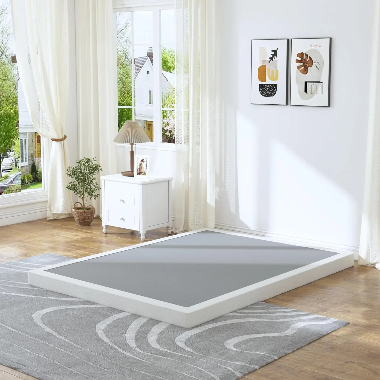 3-Inch Sleek Low Profile Modern Full Box Spring Mattress Base - Heavy Duty Durable Metal Foundation, Silent, Synthetic Fabric Cover, Non-Slip Design, Quick Setup, Machine Washable Cover, Assembly Required
