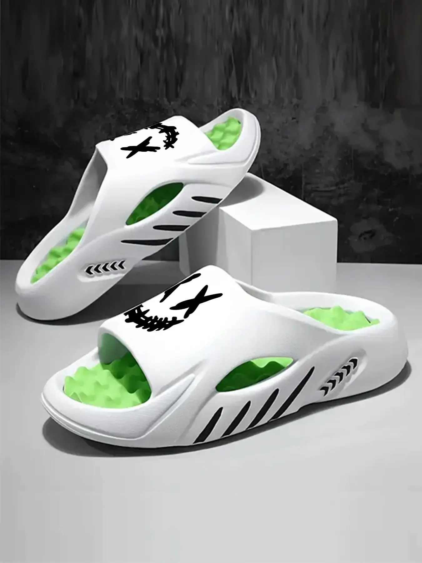 Men's Cartoon Print Lightweight Indoor Outdoor Shower Slippers Footwear, Durable Eva Material, Unisex Design, Casual & Sports Use