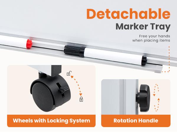 Double-Sided Magnetic Rolling Whiteboard with Silver Aluminium Frame, Wheels, Stand, Dry Erase Markers, Classroom Supplies for Office & Home Use
