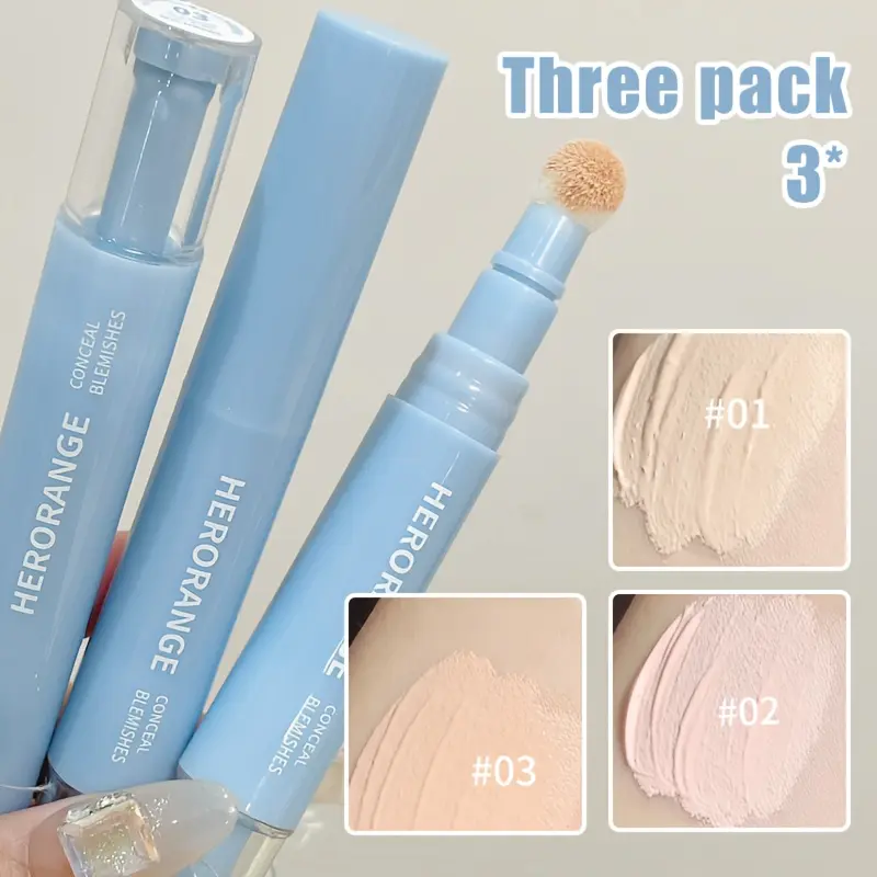 3-Pack Lightweight Concealer Contour Stick: Blendable Highlighter with Natural Finish, Long-Lasting Coverage & No Caking, Compact Portable Design - Winter Essential !