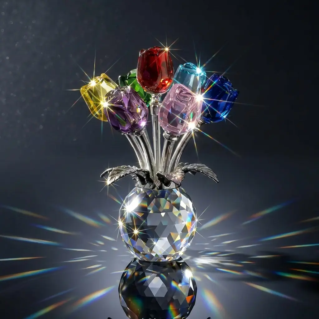 Glitter Crystal Rose Decor – Unique K9 Glass Forever Flower with Colorful Gem Design, Handmade Artificial Rose Bouquet Gift for Women, Wife, GF & Family. Beautiful Room Decoration for Bedroom, Living Room, Anniversary, Valentine’s Day & Special Occasions
