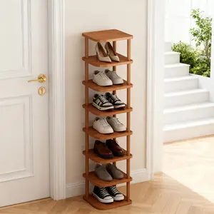 8-Tier Bamboo Vertical Shoe Rack, Narrow Tall Small Shoe Tower Free Standing Multi Layer Shoe Storage Organizer for Entryway, Living Room, Bedroom