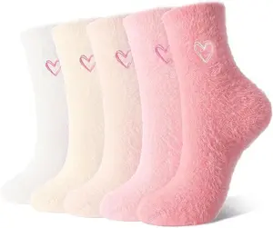 5 Pairs Fuzzy Socks for Women Soft Fluffy Home Sleeping Socks Winter Warm Cozy Slipper Sock