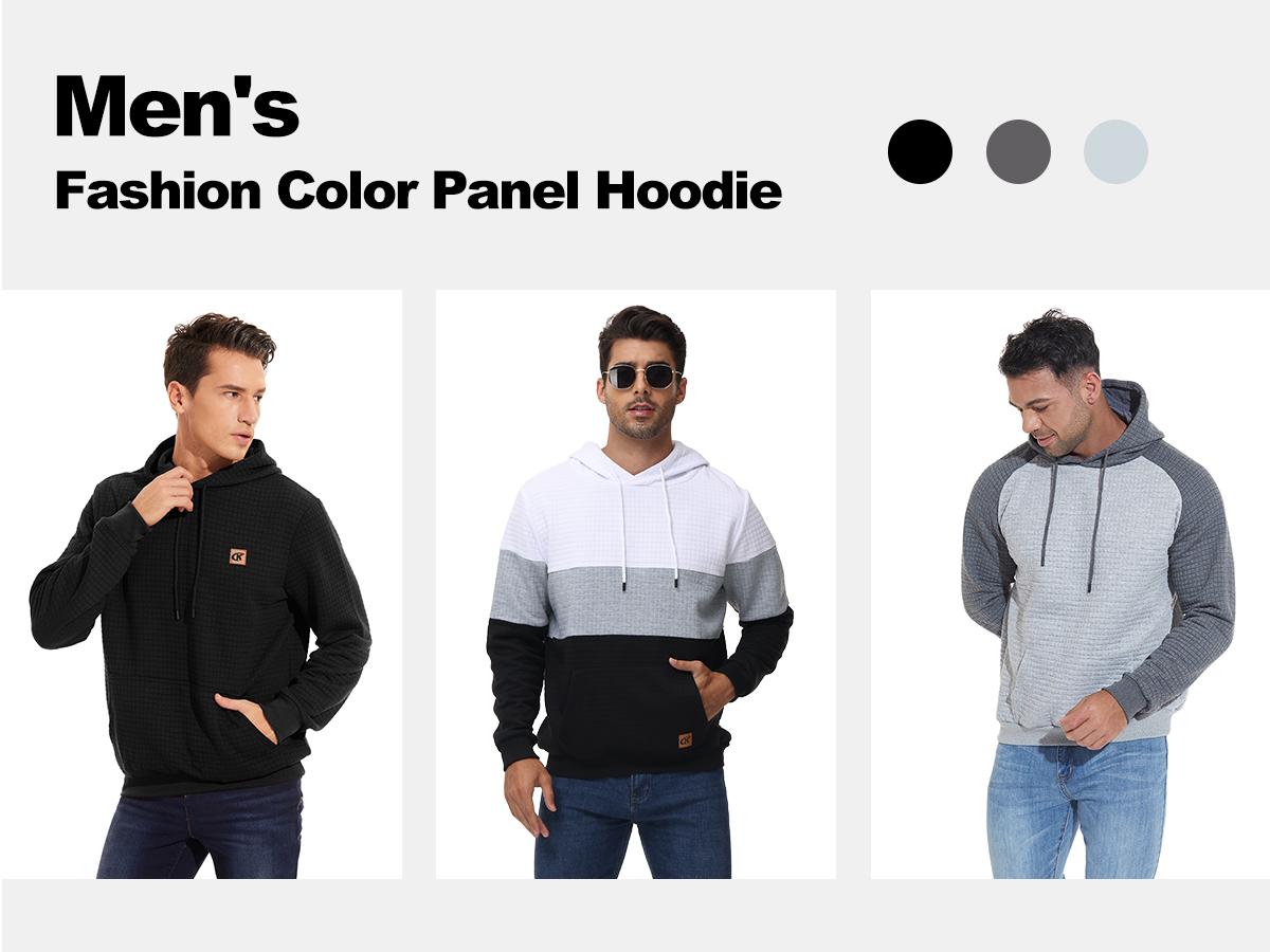 Mens Hoodies Sweatshirts Long Sleeve Fashion Waffle Knit Pullover Hoodie with Pocket Drawstring Adjustable Hood Comfortable Polyester Spandex Fabric Plaid Jacquard Design