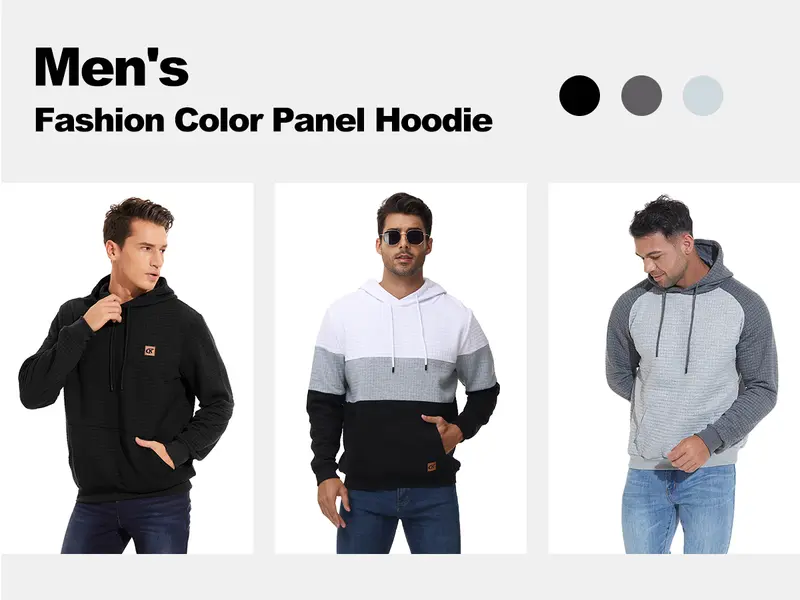 Men's Pullover Hoodies Plaid Jacquard Long Sleeve Drawstring Hipster Casual Hooded Sweatshirts with Kanga Pockets Large Size Casual Drawstring Hoody Top Fashion Athletic Hoodies Breathable Menswear【S-5XL】