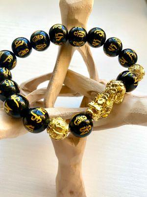100% Authentic Obsidian feng shui bracelet 24k gold plated wealth bracelet 12mm