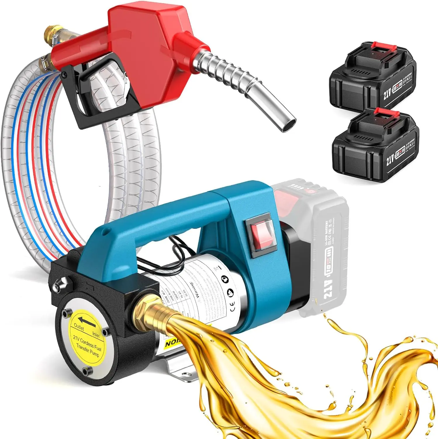 SEESII Fuel Transfer Pump Battery Powered, 21V Cordless Diesel Transfer Pump with 2X4.0Ah Battery, 12GPM Portable Self-Priming Diesel Pump Kit with Auto Shut Off Nozzle&Hose for Diesel,Kerosene, LD88 Black Friday Deals DealsForYouDays