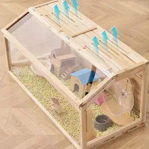 SucceBuy Ventilated Wooden Hamster Cage with 270° Viewing & Openable Top, Spacious Sturdy Habitat for Gerbils Mice Small Rodent Pets