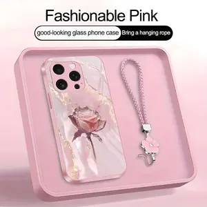 Crystal Rose Art Phone Case with Flower Lanyard |   Glossy Glass Feel Smooth 2D Printed Cover |   Spring Easter Gift for [iPhone 16 Pro Max] 952