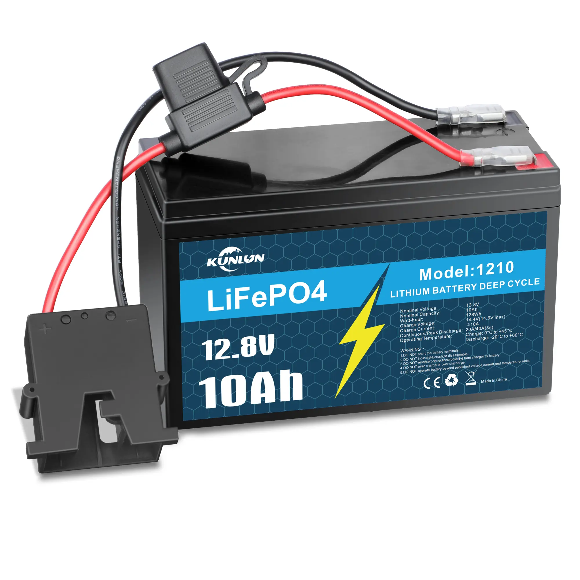 KUNLUN 12V 10Ah LiFePO4 Lithium Battery，5000+ Deep Cycles, IP67 Waterproof Lithium Iron Phosphate Battery, Built-in BMS, Ideal for Power Wheels, Marine, Fish Finder, Ride-on Toy, Camping